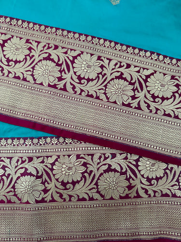 Banarasi Katan Pure Silk Saree | Cyan Blue | Gold Zari | Handwoven | Silk Mark Certified | Ships from California